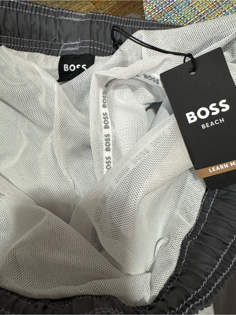 Hugo Boss Gray Swim Trunks with White Accent